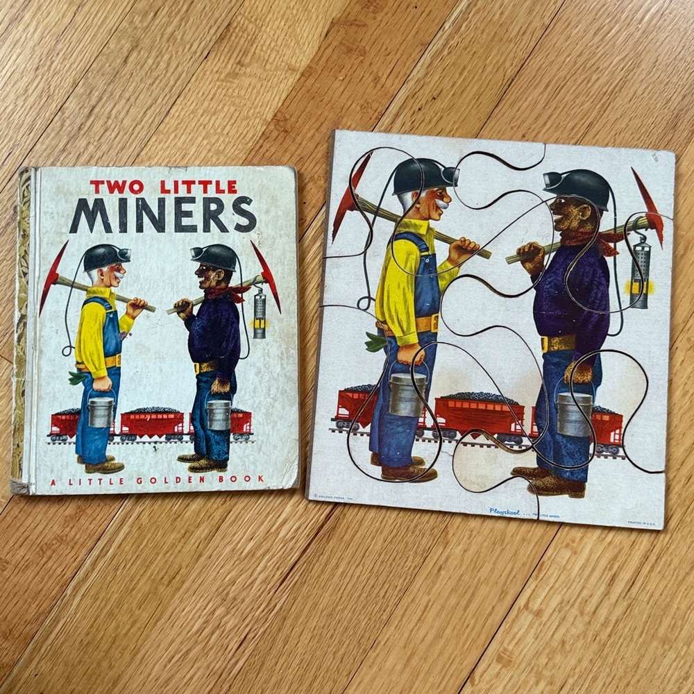 Vintage Playskool “Two Little Miners” Puzzle and 1949 Little Golden Book